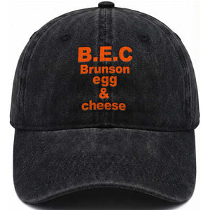 B.E.C. Brunson Egg and Cheese Sandwich Pun Washed Cotton Baseball Cap Funny New York Bodega Breakfast Basketball Fan TS02 Print Your Wear