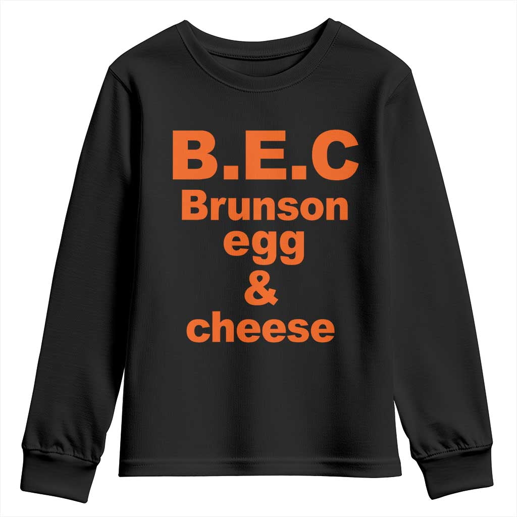 B.E.C. Brunson Egg and Cheese Sandwich Pun Youth Sweatshirt Funny New York Bodega Breakfast Basketball Fan TS02 Black Print Your Wear