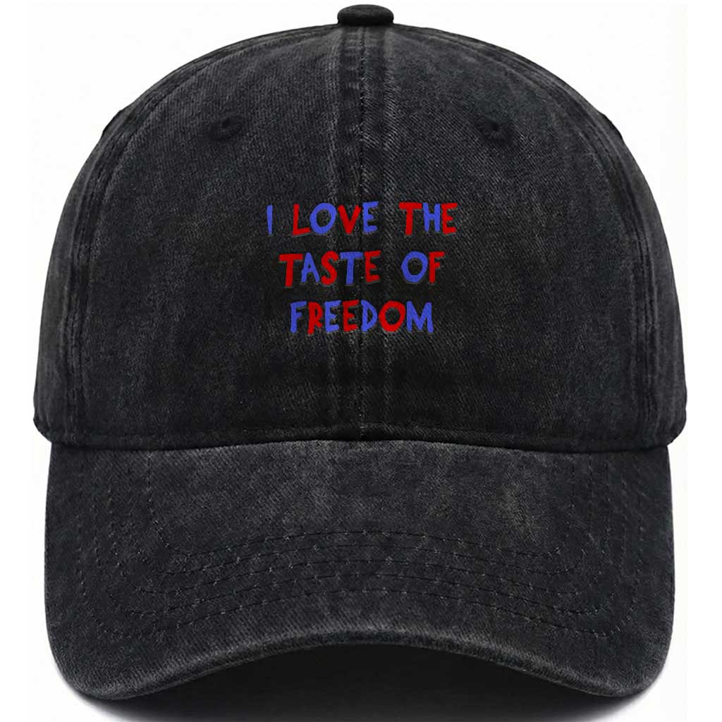 I Love The Taste Of Freedom Americana Matching Couple Washed Cotton Baseball Cap Funny Patriotic Red White and Blue 4th of July TS02 Print Your Wear
