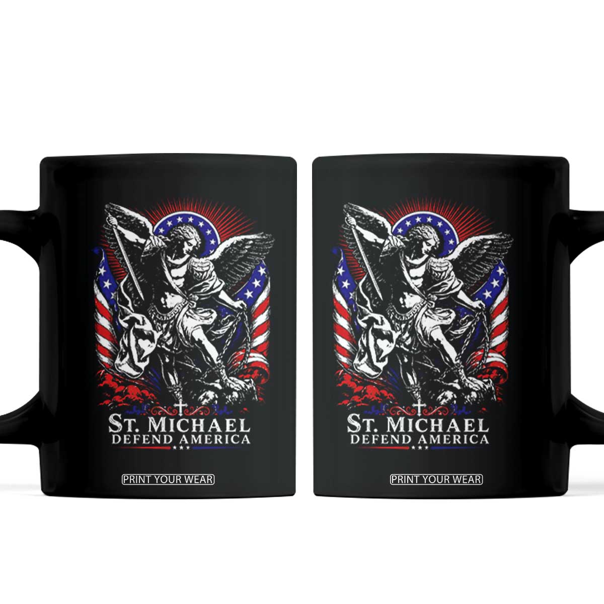 St Michael Defend America Archangel Graphic Coffee Mug Christian Faith Patriotic TS02 Black Print Your Wear