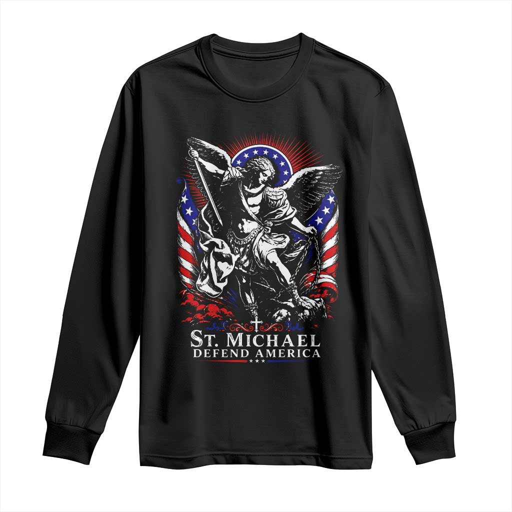 St Michael Defend America Archangel Graphic Long Sleeve Shirt Christian Faith Patriotic TS02 Black Print Your Wear