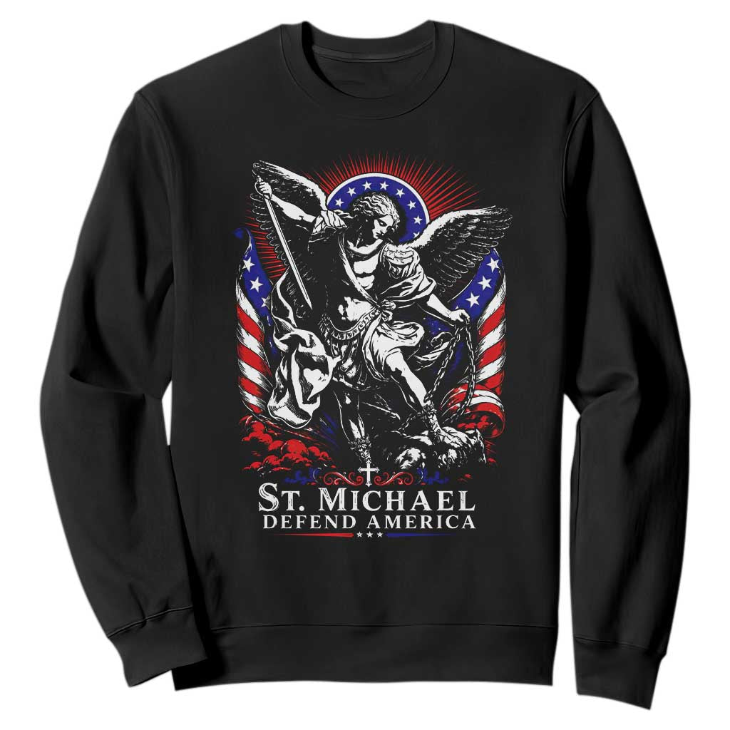 St Michael Defend America Archangel Graphic Sweatshirt Christian Faith Patriotic TS02 Black Print Your Wear