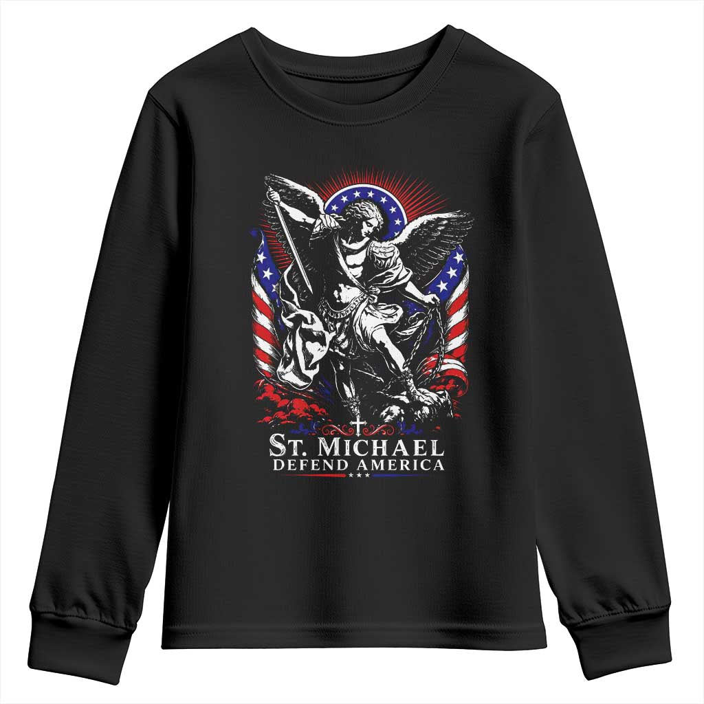 St Michael Defend America Archangel Graphic Youth Sweatshirt Christian Faith Patriotic TS02 Black Print Your Wear