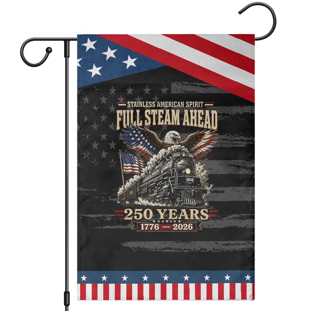Full Steam Ahead Bald Eagle Patriotic Garden Flag Vintage Stainless American Spirit Steam Locomotive Heritage TS02 Distressed Black Blue Print Your Wear