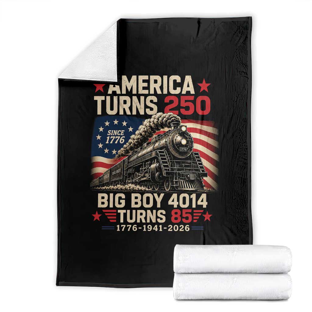 America Turns 250 Steam Locomotive Turns 85 Throw Blanket Vintage Railroad Steam Engine 85th USA 250th Anniversary TS02 Black Print Your Wear