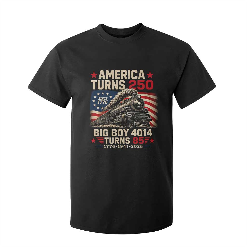 America Turns 250 Steam Locomotive Turns 85 T Shirt For Kid Vintage Railroad Steam Engine 85th USA 250th Anniversary TS02 Black Print Your Wear