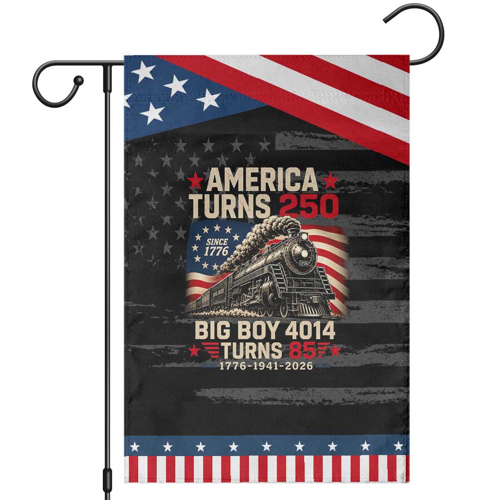 America Turns 250 Steam Locomotive Turns 85 Patriotic Garden Flag Vintage Railroad Steam Engine 85th USA 250th Anniversary TS02 Distressed Black Blue Print Your Wear