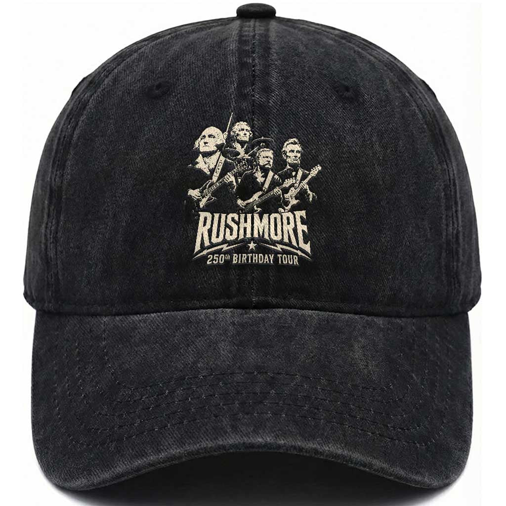 Rushmore 250th Birthday Tour Band Washed Cotton Baseball Cap Presidents Rock Concert Historical Collages TS02 Print Your Wear