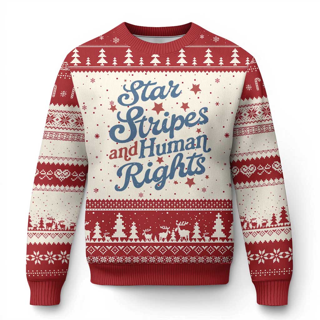Stars and Stripes and Human Rights Ugly Christmas Sweater Progressive Patriotic Equality Modern Patriot TS02 Beige Red Print Your Wear