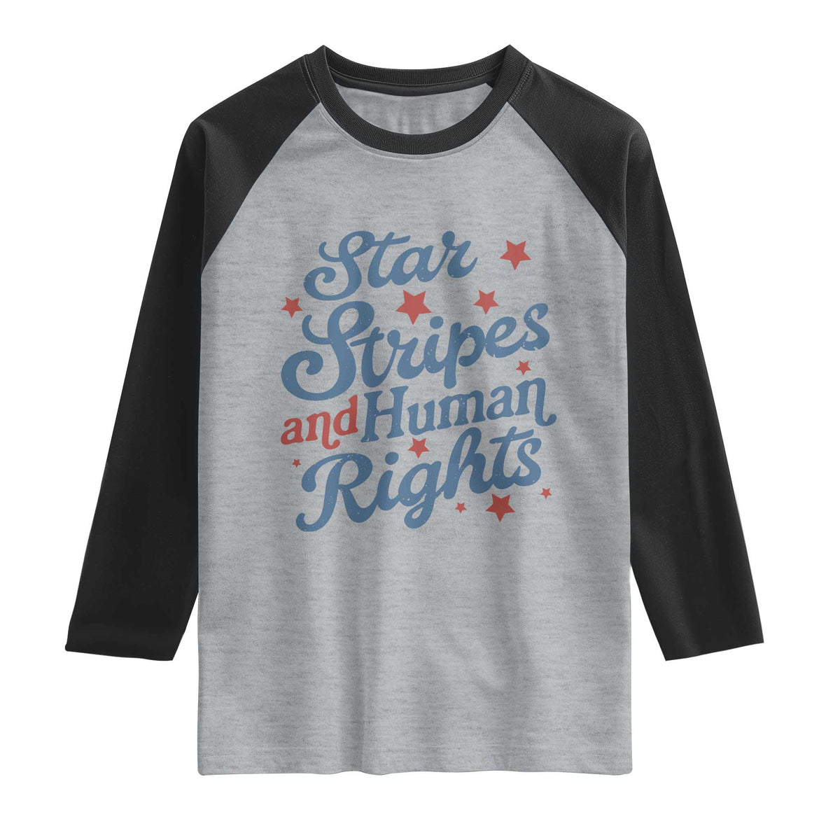 Stars and Stripes and Human Rights Raglan Shirt Progressive Patriotic Equality Modern Patriot TS02 Heather Gray Black Print Your Wear