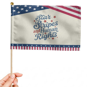 Stars and Stripes and Human Rights Patriotic Handheld Flag Progressive Equality Modern Patriot TS02 Modern 8.2" × 5.5" Beige Blue Print Your Wear
