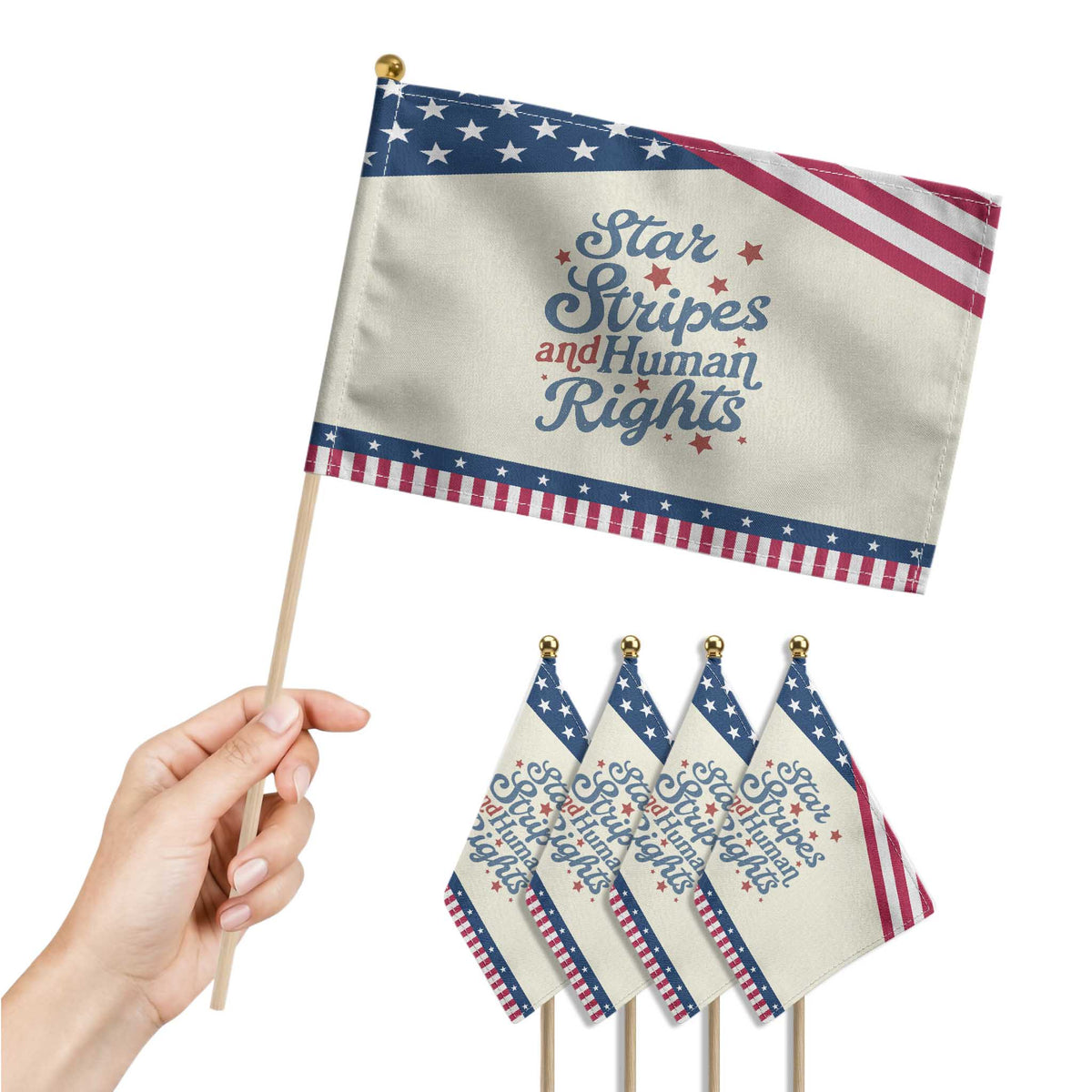 Stars and Stripes and Human Rights Patriotic Handheld Flag Progressive Equality Modern Patriot TS02 Print Your Wear