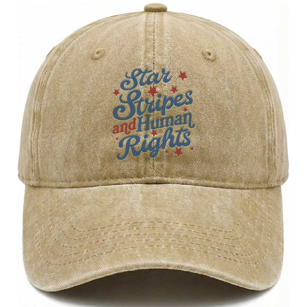 Stars and Stripes and Human Rights Washed Cotton Baseball Cap Progressive Patriotic Equality Modern Patriot TS02 Print Your Wear