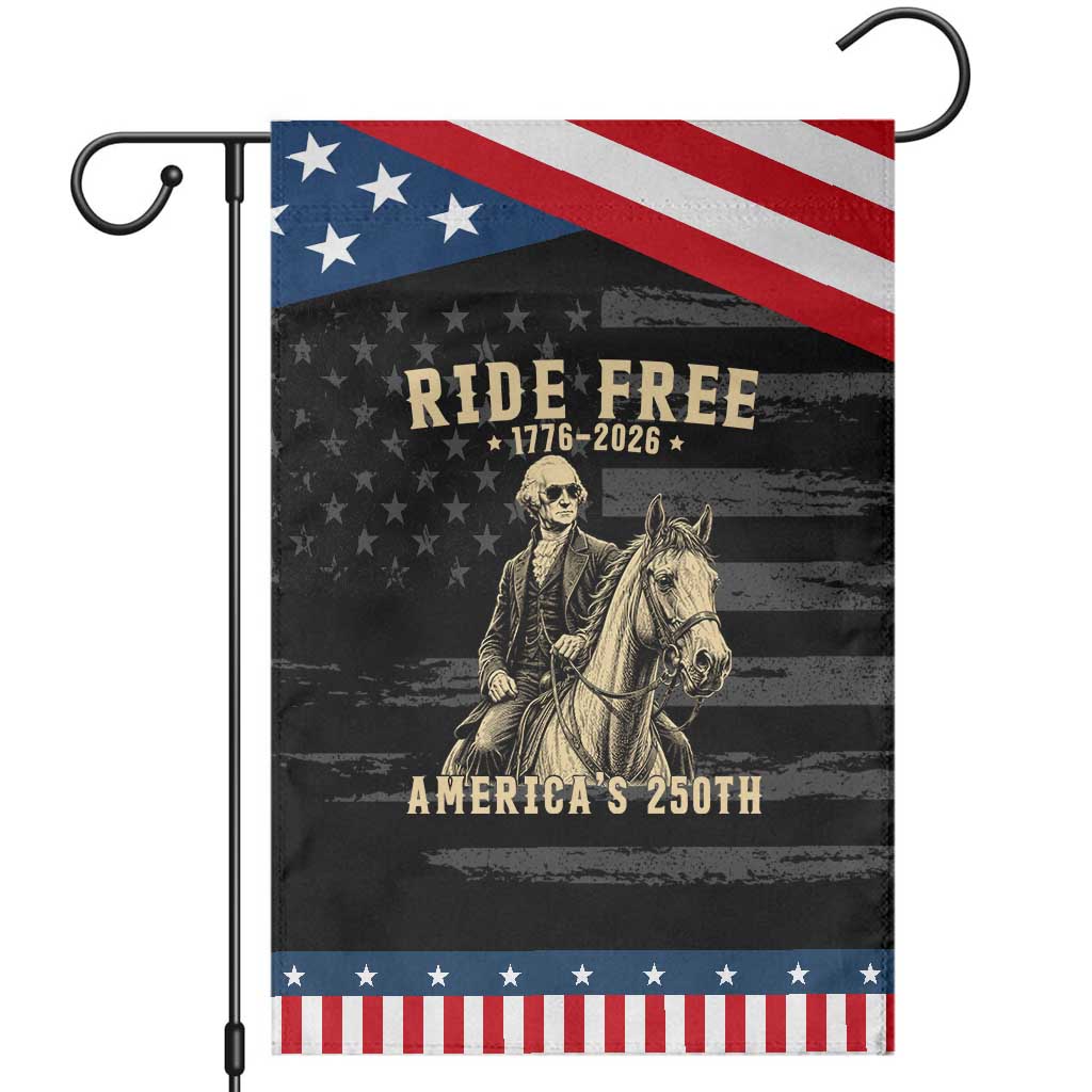 Ride Free 1776-2026 George Washington on Horseback Graphic Patriotic Garden Flag Vintage 250th Anniversary Semiquincentennial TS02 Distressed Black Blue Print Your Wear