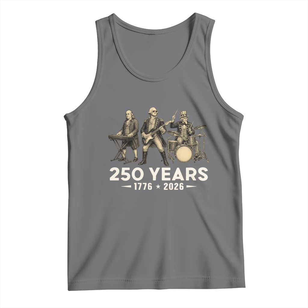 250 Years 1776-2026 Founding Fathers Rock Band Tank Top George Washington Benjamin Franklin Uncle Sam TS02 Black Heather Print Your Wear