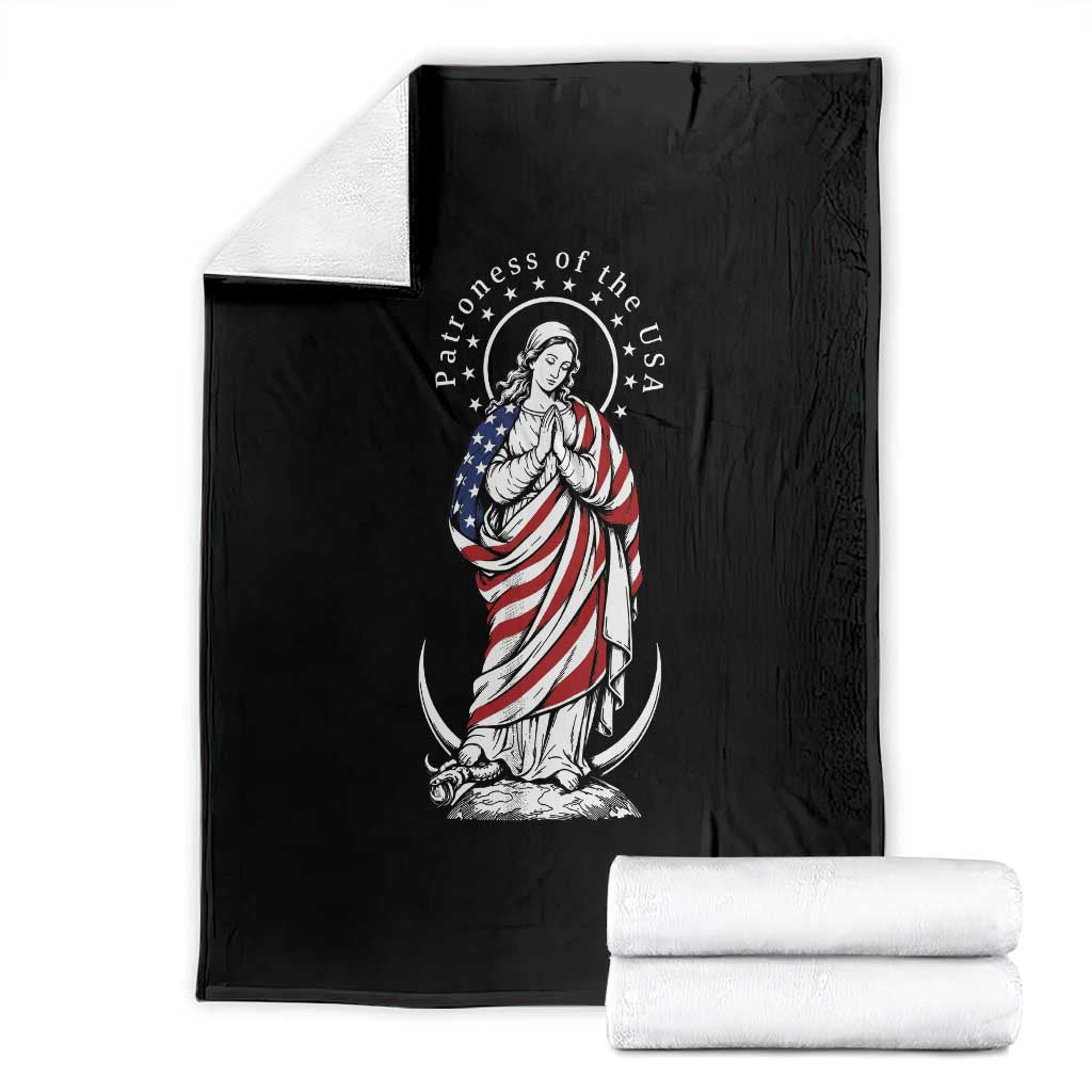 Patroness of the USA Virgin Mary Graphic Throw Blanket Patriotic American Flag Catholic Faith TS02 Black Print Your Wear