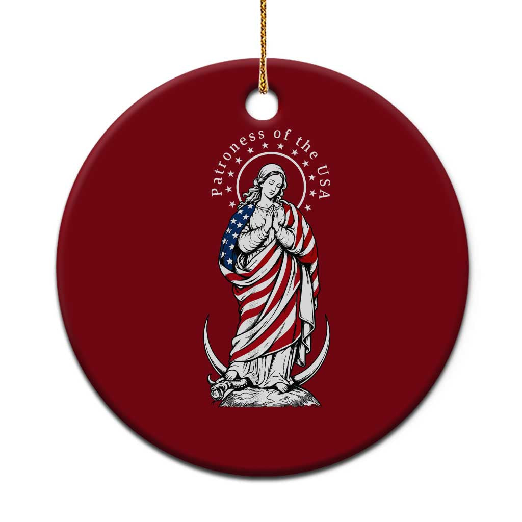 Patroness of the USA Virgin Mary Graphic Ceramic Ornament Patriotic American Flag Catholic Faith TS02 1pc Red Print Your Wear