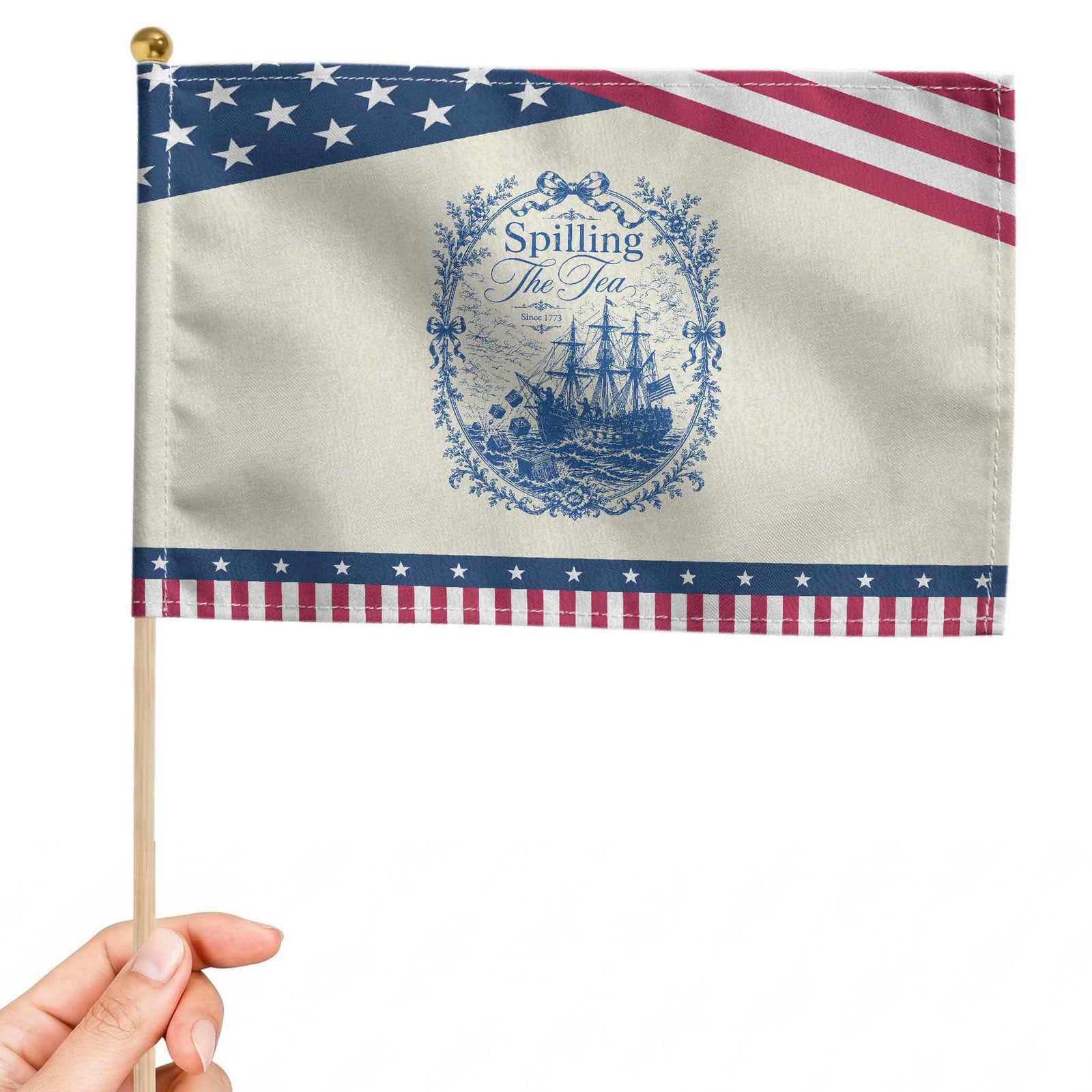 Spilling The Tea Since 1773 Boston Tea Party Patriotic Handheld Flag Funny Historical Toile Graphic American History Humor TS02 Modern 8.2