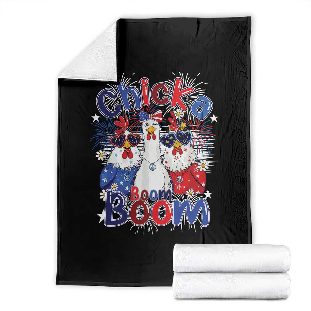 Funny Patriotic Chickens 4th of July Fireworks Throw Blanket Retro Chicka Boom Boom Hen Rooster Chick Graphic TS02 Black Print Your Wear