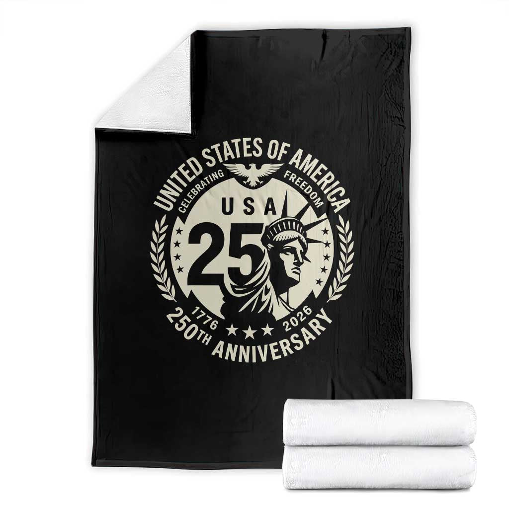 USA 250th Anniversary Statue of Liberty Vintage Crest Throw Blanket Celebrating Freedom 1776 to 2026 Semiquincentennial TS02 Black Print Your Wear