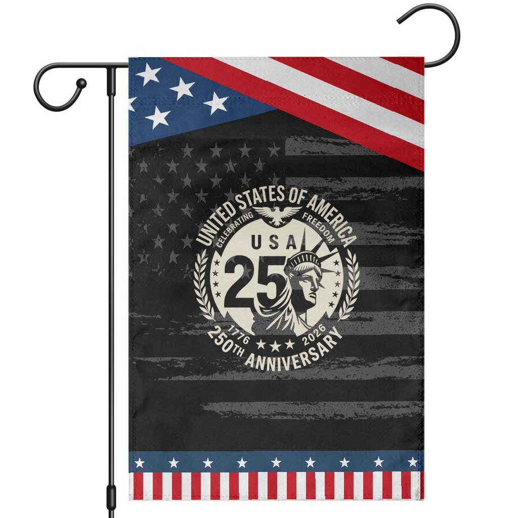 USA 250th Anniversary Statue of Liberty Vintage Crest Patriotic Garden Flag Celebrating Freedom 1776 to 2026 Semiquincentennial TS02 Distressed Black Blue Print Your Wear