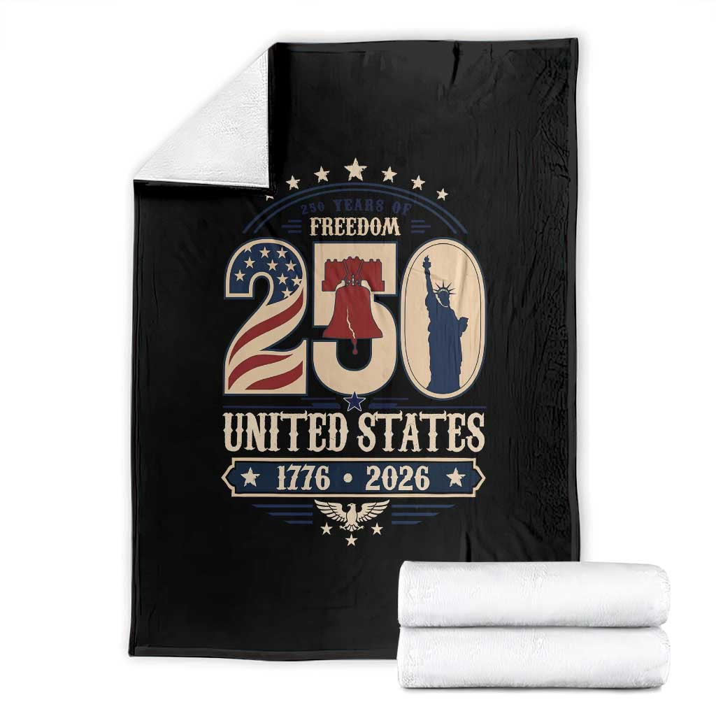 250 Years of Freedom Liberty Bell and Statue of Liberty Graphic Throw Blanket 1776 2026 US Pride American Flag Graphic Emblem TS02 Black Print Your Wear