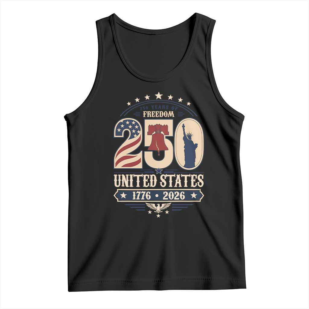 250 Years of Freedom Liberty Bell and Statue of Liberty Graphic Tank Top 1776 2026 US Pride American Flag Graphic Emblem TS02 Black Print Your Wear