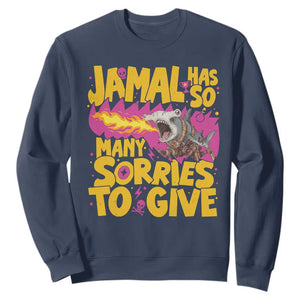 Jamal Has So Many Sorries To Give Sweatshirt Funny Fire Breathing Hammerhead Shark Gamer TS02 Navy Print Your Wear