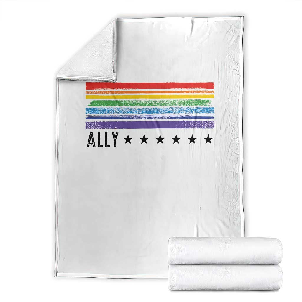 Retro Rainbow Ally Distressed Stripes Graphic Throw Blanket LGBTQ Support Pride Month TS02 White Print Your Wear