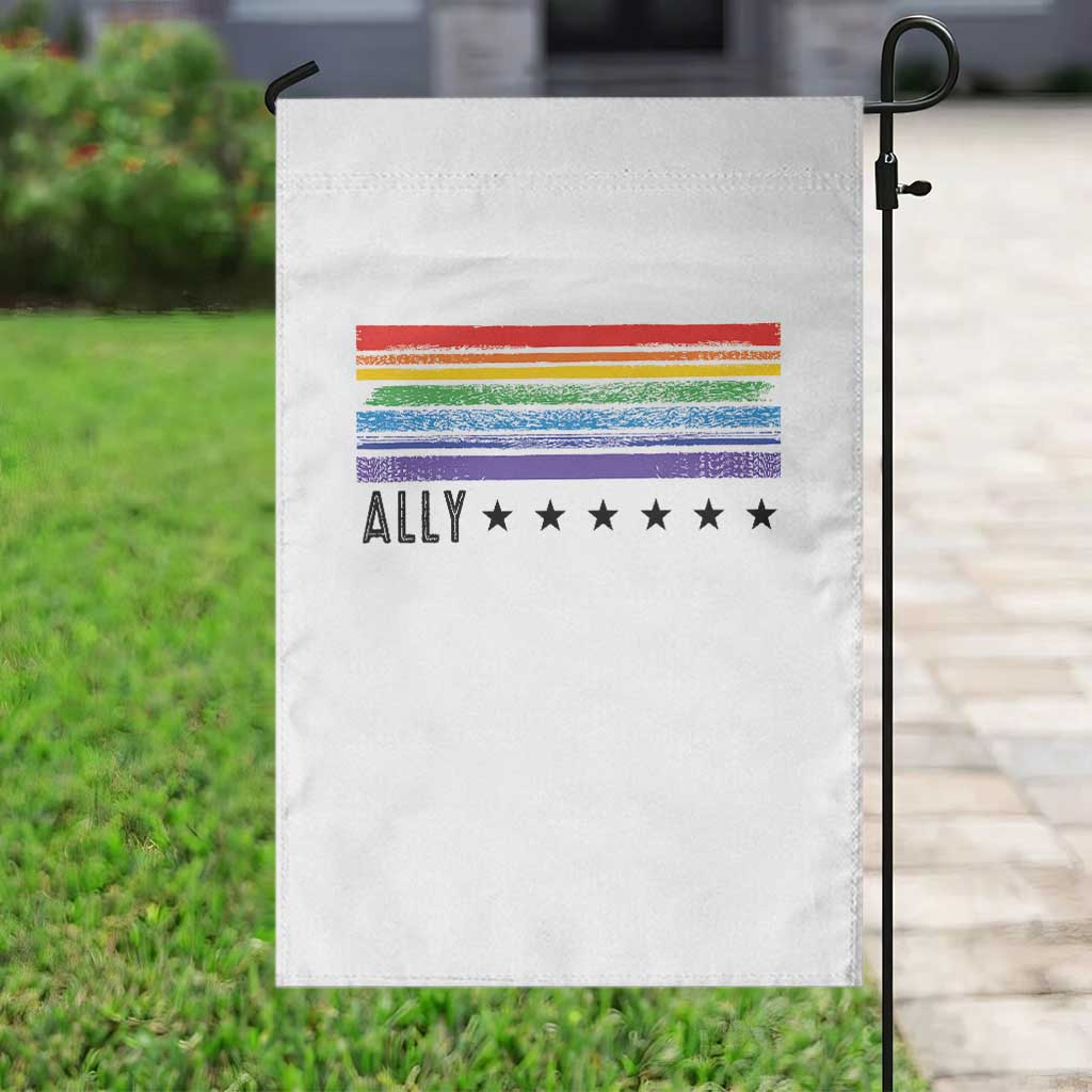 Retro Rainbow Ally Distressed Stripes Graphic Garden Flag LGBTQ Support Pride Month TS02 Print Your Wear
