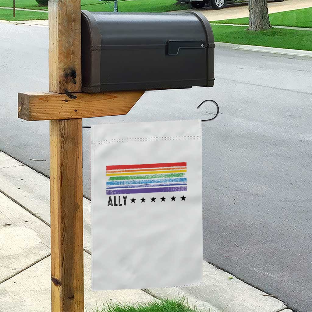 Retro Rainbow Ally Distressed Stripes Graphic Garden Flag LGBTQ Support Pride Month TS02 Print Your Wear