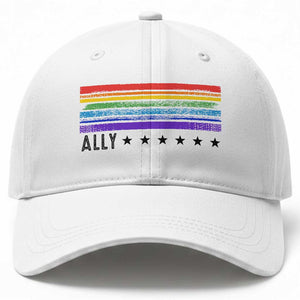 Retro Rainbow Ally Distressed Stripes Graphic Baseball Cap LGBTQ Support Pride Month TS02 Print Your Wear