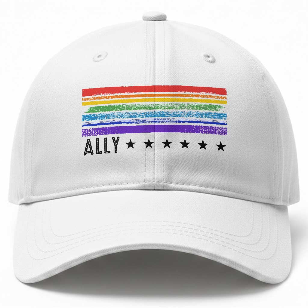 Retro Rainbow Ally Distressed Stripes Graphic Baseball Cap LGBTQ Support Pride Month TS02 Print Your Wear