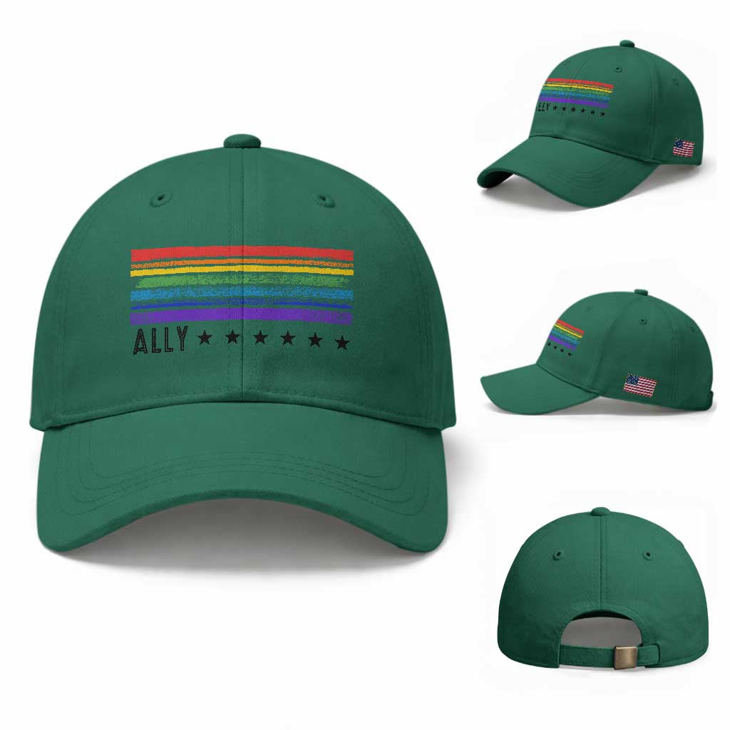 Retro Rainbow Ally Distressed Stripes Graphic Baseball Cap LGBTQ Support Pride Month TS02 Baseball Cap Universal Fit Irish Green Print Your Wear