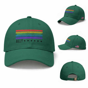 Retro Rainbow Ally Distressed Stripes Graphic Baseball Cap LGBTQ Support Pride Month TS02 Baseball Cap Universal Fit Irish Green Print Your Wear
