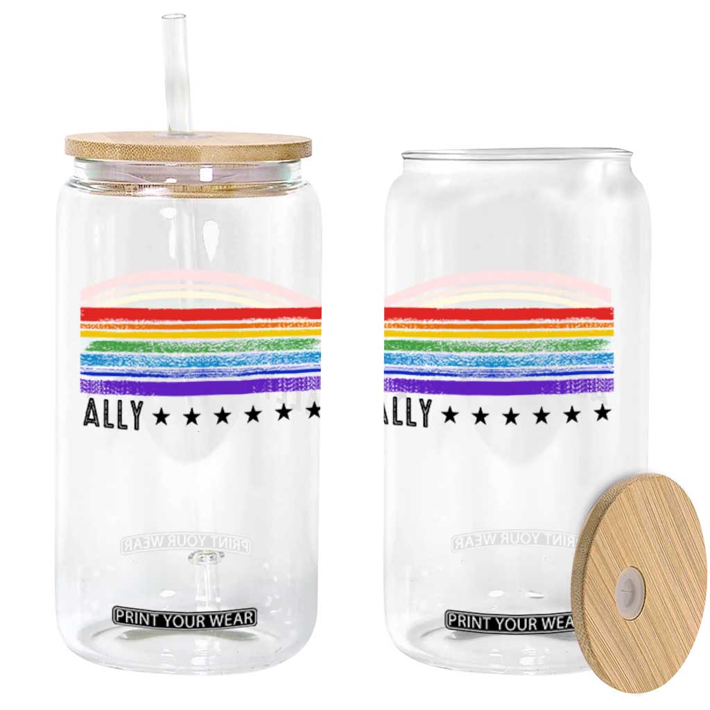 Retro Rainbow Ally Distressed Stripes Graphic Glass Can LGBTQ Support Pride Month TS02 Print Your Wear