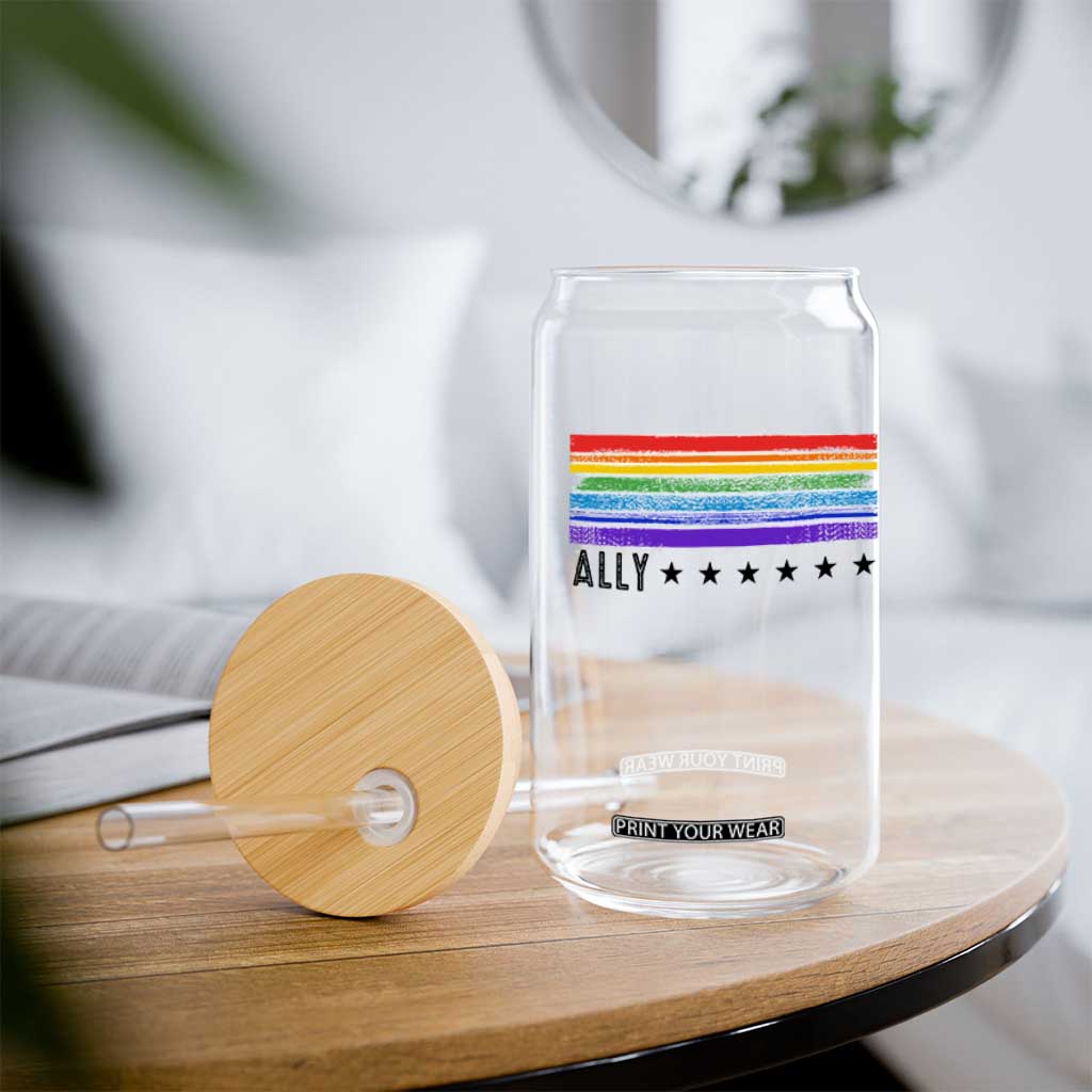 Retro Rainbow Ally Distressed Stripes Graphic Glass Can LGBTQ Support Pride Month TS02 Print Your Wear