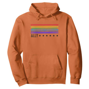 Retro Rainbow Ally Distressed Stripes Graphic Hoodie LGBTQ Support Pride Month TS02 Orange Print Your Wear