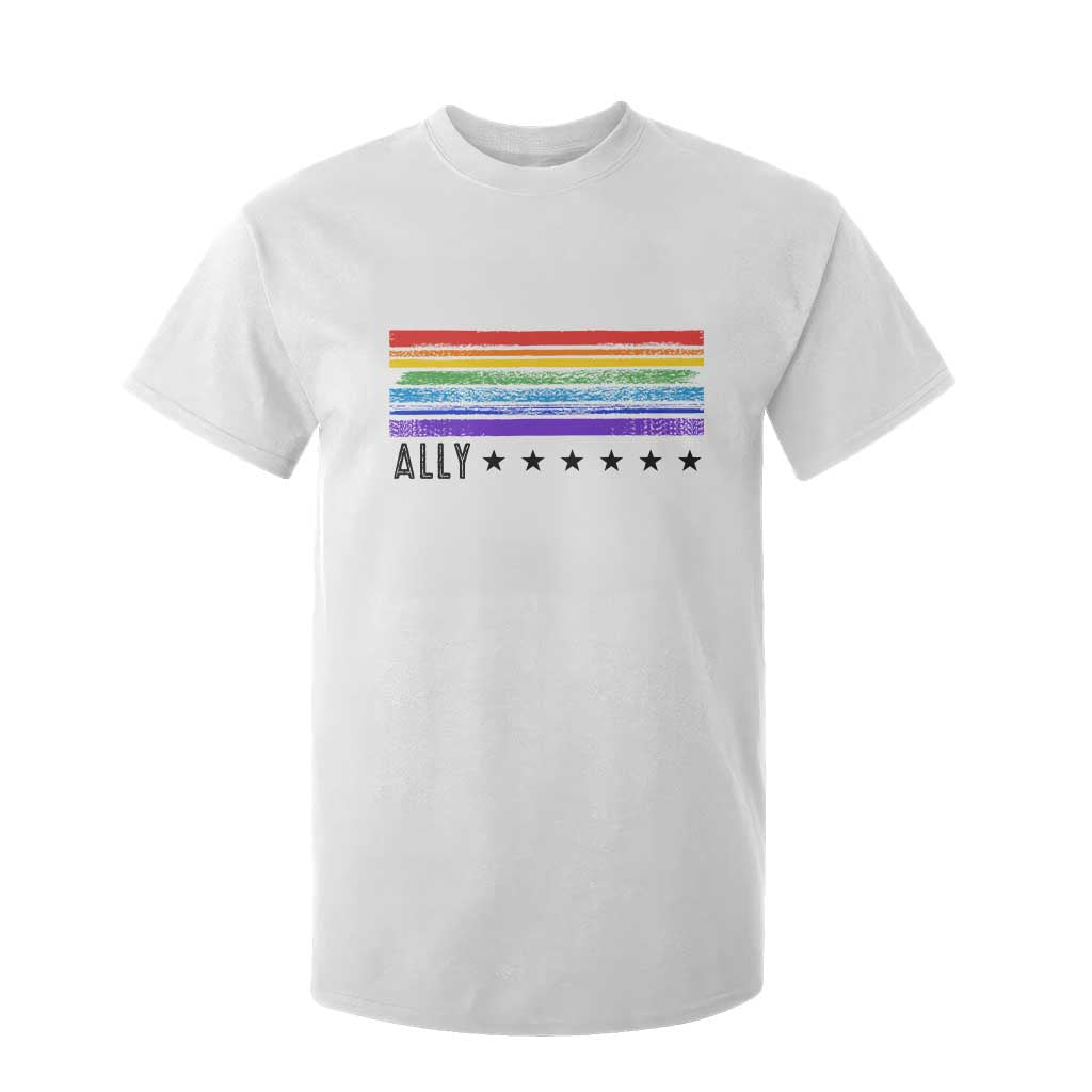 Retro Rainbow Ally Distressed Stripes Graphic T Shirt For Kid LGBTQ Support Pride Month TS02 White Print Your Wear
