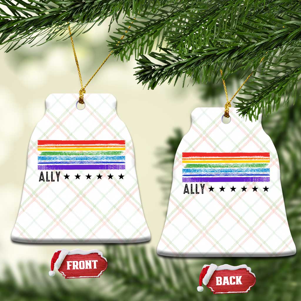 Retro Rainbow Ally Distressed Stripes Graphic Ceramic Ornament LGBTQ Support Pride Month TS02 Print Your Wear