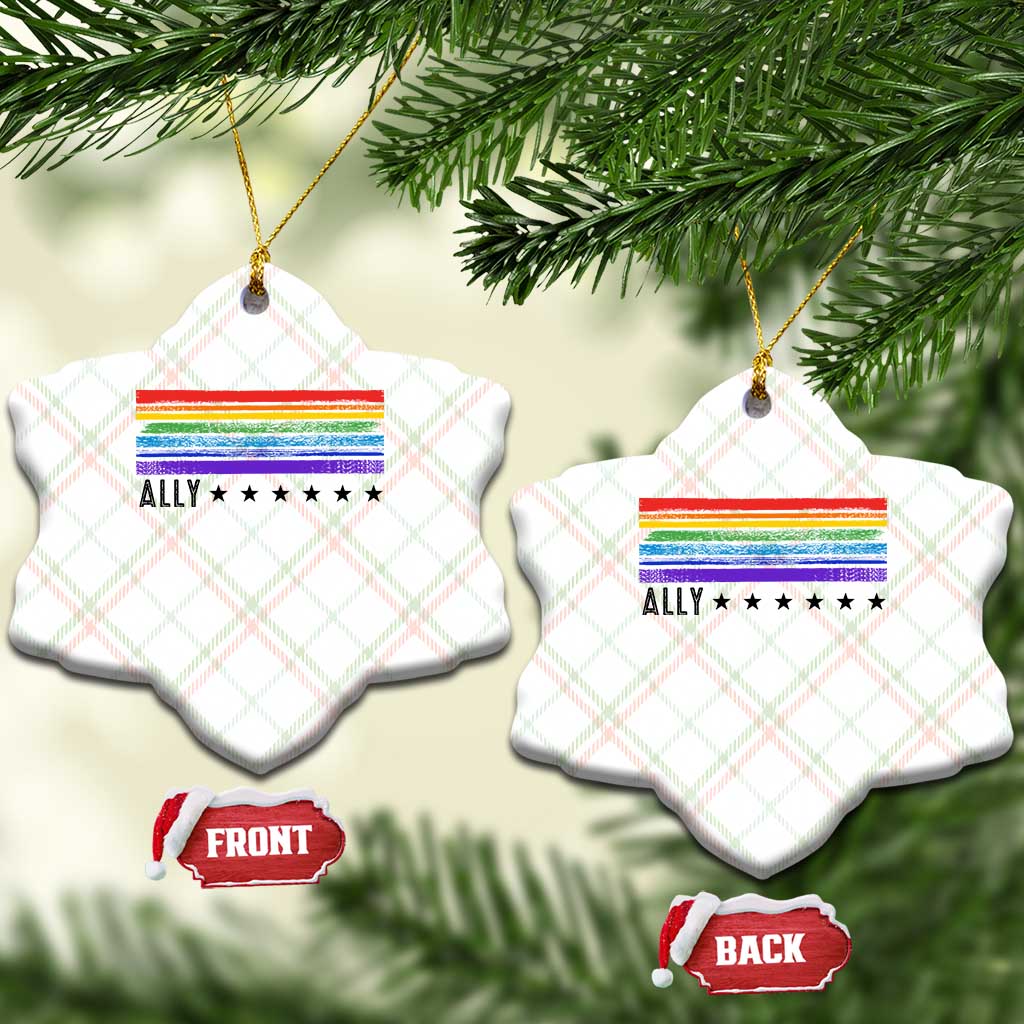 Retro Rainbow Ally Distressed Stripes Graphic Ceramic Ornament LGBTQ Support Pride Month TS02 Print Your Wear