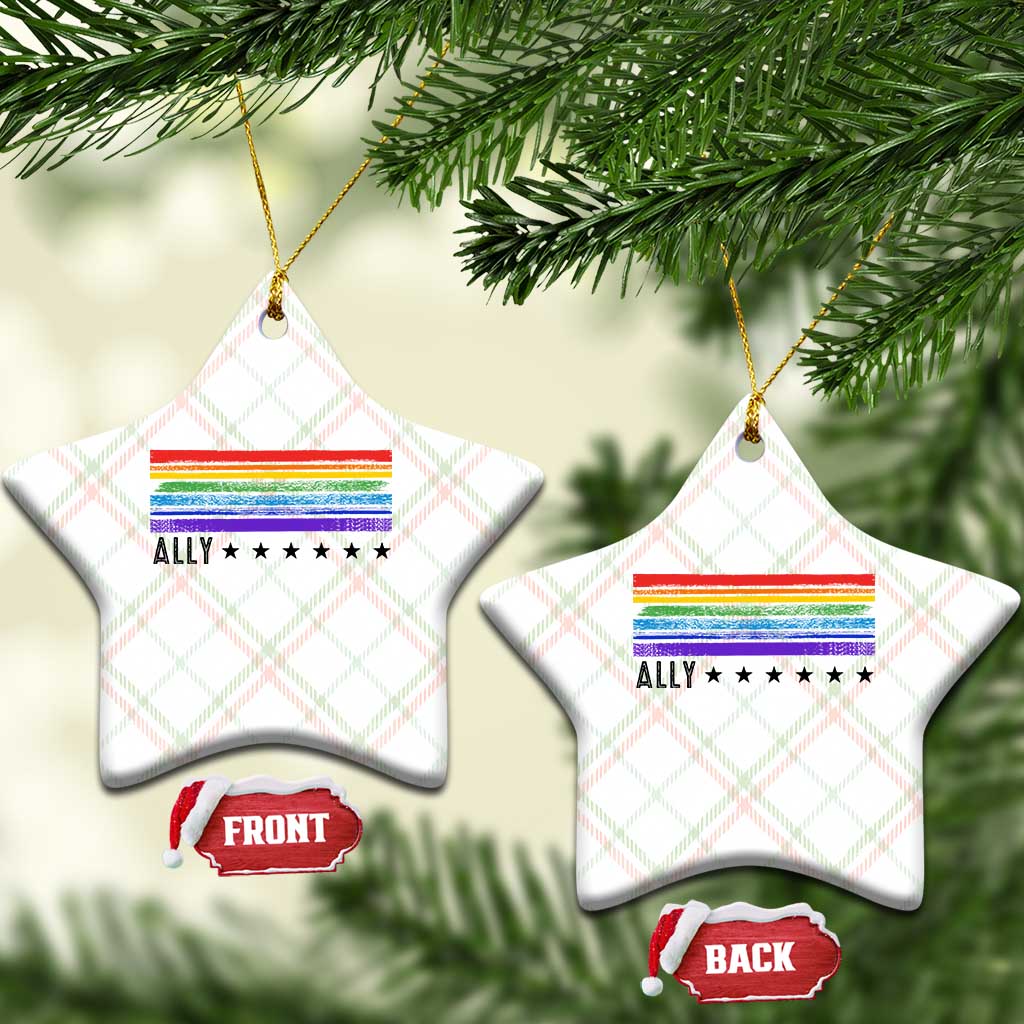 Retro Rainbow Ally Distressed Stripes Graphic Ceramic Ornament LGBTQ Support Pride Month TS02 Print Your Wear