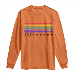 Retro Rainbow Ally Distressed Stripes Graphic Long Sleeve Shirt LGBTQ Support Pride Month TS02 Orange Print Your Wear