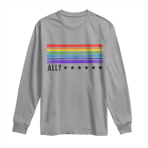 Retro Rainbow Ally Distressed Stripes Graphic Long Sleeve Shirt LGBTQ Support Pride Month TS02 Sport Gray Print Your Wear