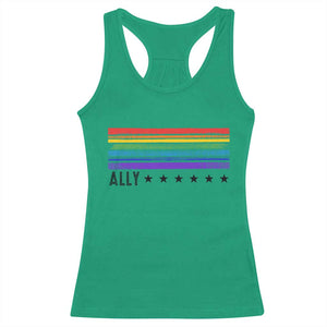Retro Rainbow Ally Distressed Stripes Graphic Racerback Tank Top LGBTQ Support Pride Month TS02 Irish Green Print Your Wear