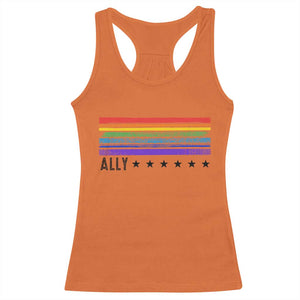 Retro Rainbow Ally Distressed Stripes Graphic Racerback Tank Top LGBTQ Support Pride Month TS02 Orange Print Your Wear