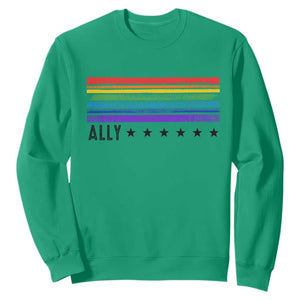 Retro Rainbow Ally Distressed Stripes Graphic Sweatshirt LGBTQ Support Pride Month TS02 Irish Green Print Your Wear