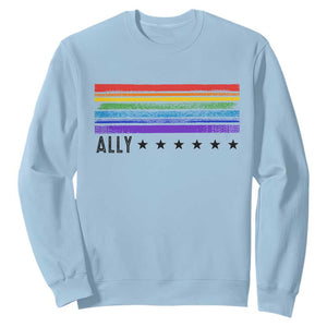 Retro Rainbow Ally Distressed Stripes Graphic Sweatshirt LGBTQ Support Pride Month TS02 Light Blue Print Your Wear