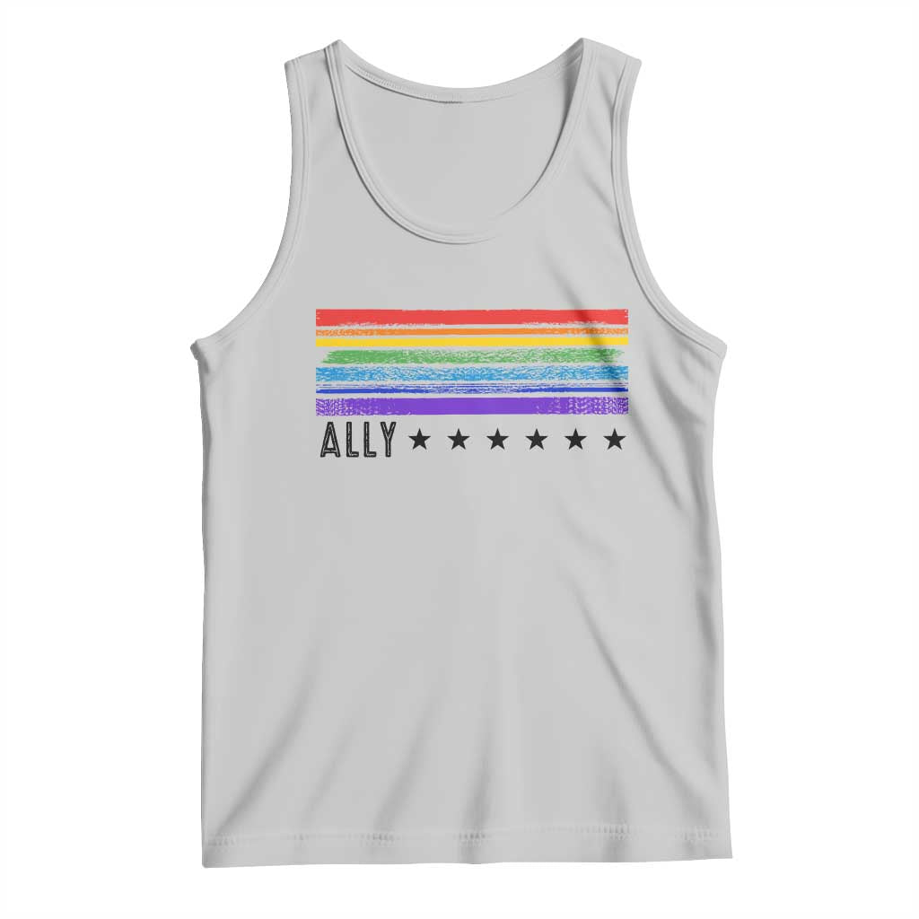 Retro Rainbow Ally Distressed Stripes Graphic Tank Top LGBTQ Support Pride Month TS02 Ash Print Your Wear