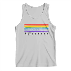 Retro Rainbow Ally Distressed Stripes Graphic Tank Top LGBTQ Support Pride Month TS02 Ash Print Your Wear